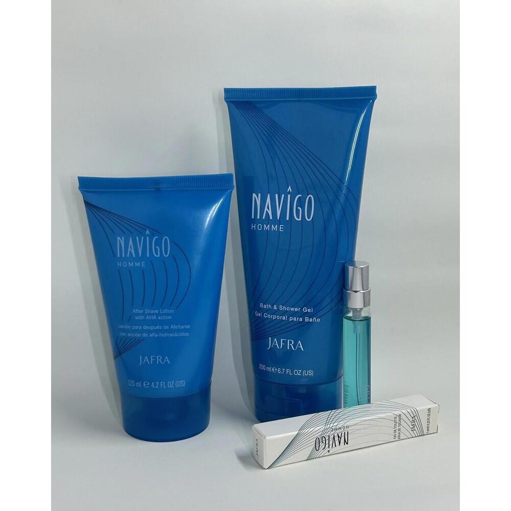 SET OF Jafra Navigo: Homme Bath And Shower Gel, After Shave Lotion, +FREE EAU